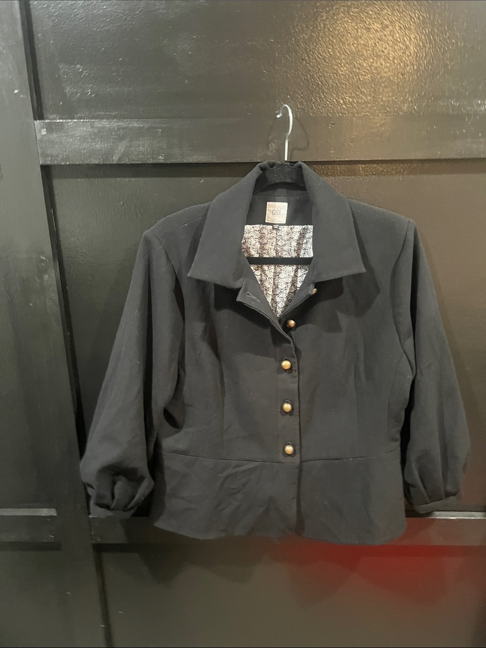 CAbi Black Button-Front Women's Blazer with Gold Buttons | Size 14